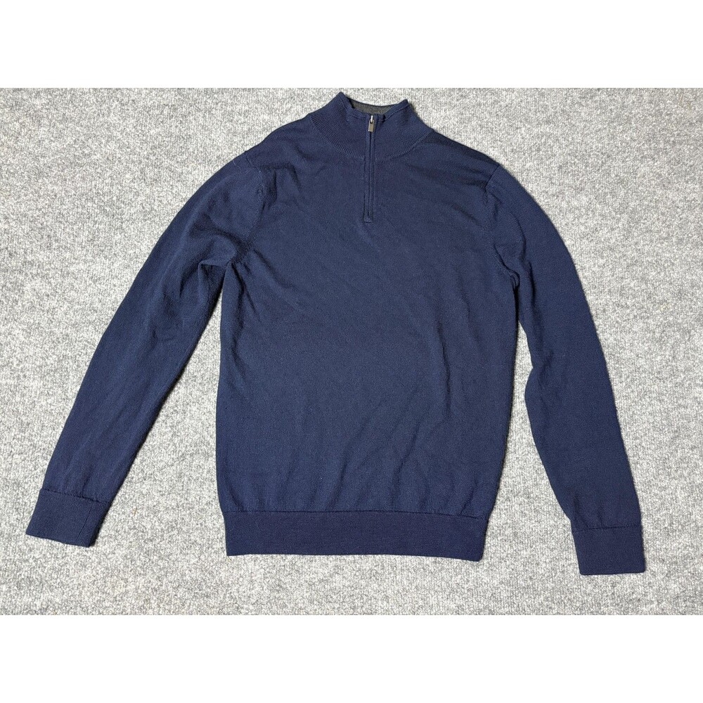 Nordstrom Men's Shop Sweater Mens S Blue 1/4 Zip Merino Wool Mock Neck Pullover